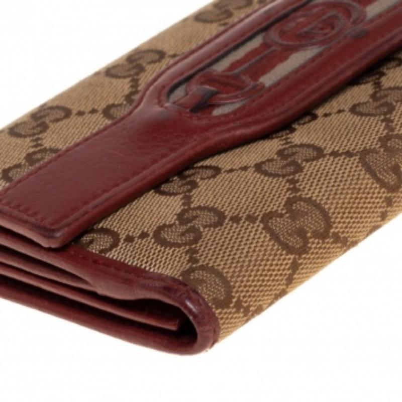 Gucci Beige/Copper GG Canvas and Leather Flap Continental Wallet For Sale 2