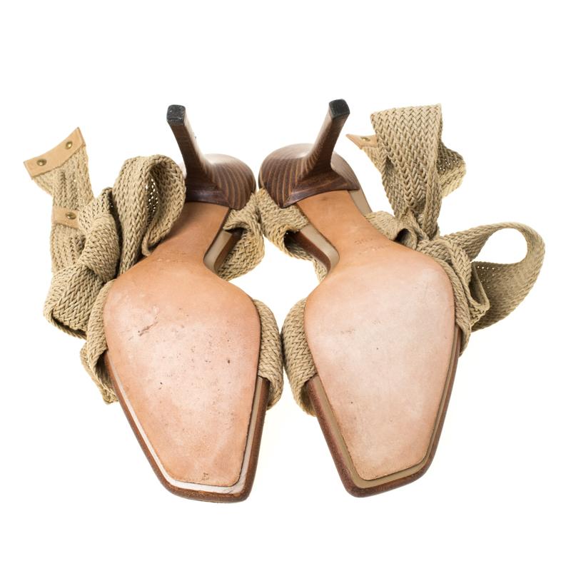 Gucci Beige Cotton Blend Knit Ankle Wrap Sandals Size 40 1