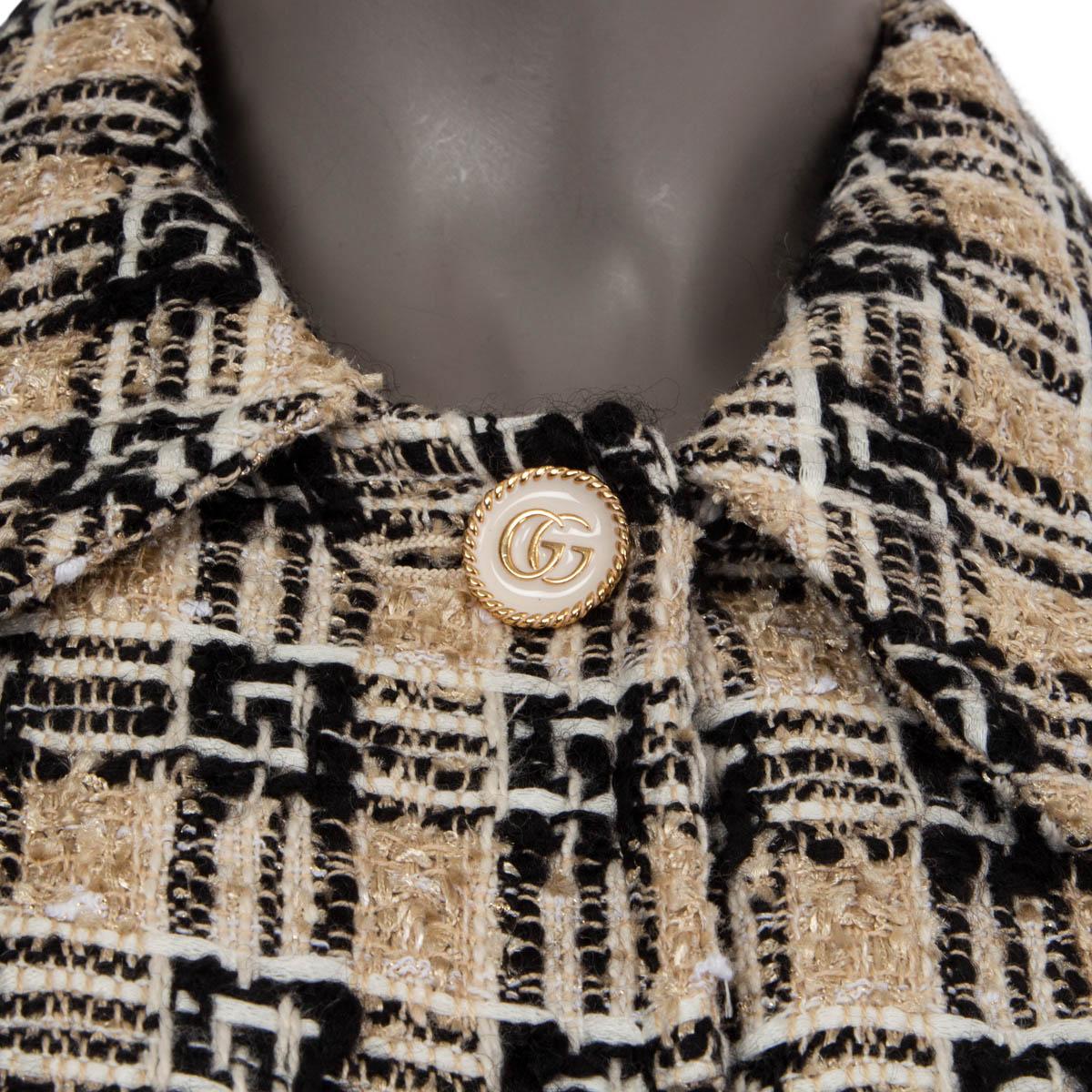 GUCCI Giacca MIDI SQUARE G CHECK TWEED in cotone beige 40 S 2