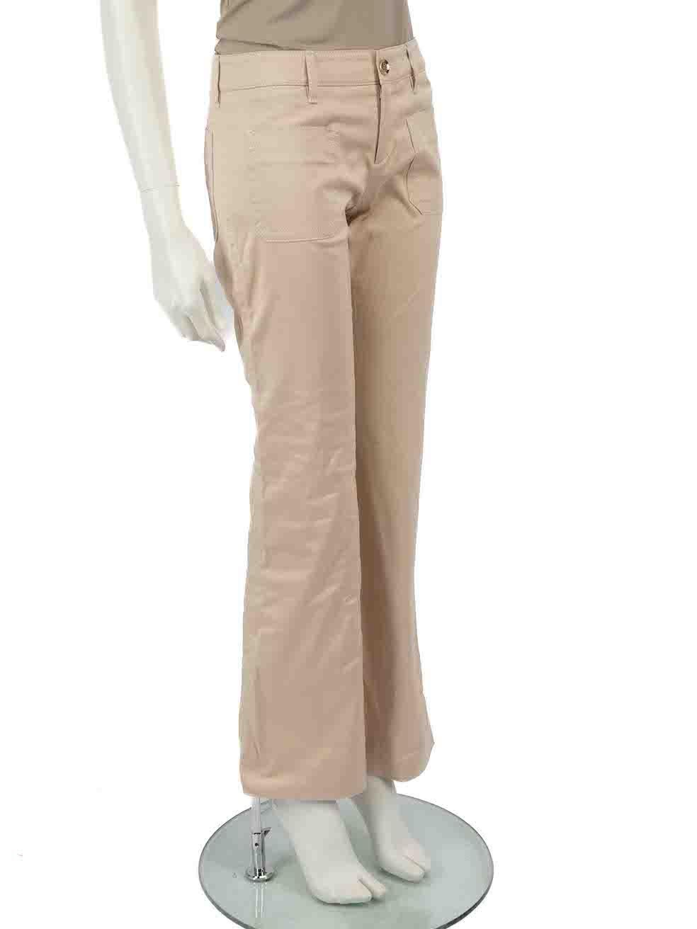 CONDITION is Very good. Hardly any visible wear to trousers is evident on this used Gucci designer resale item.
 
 
 
 Details
 
 
 Beige
 
 Cotton
 
 Straight leg trousers
 
 Low rise
 
 Front zip closure with buttons
 
 Belt hoops
 
 2x Front side