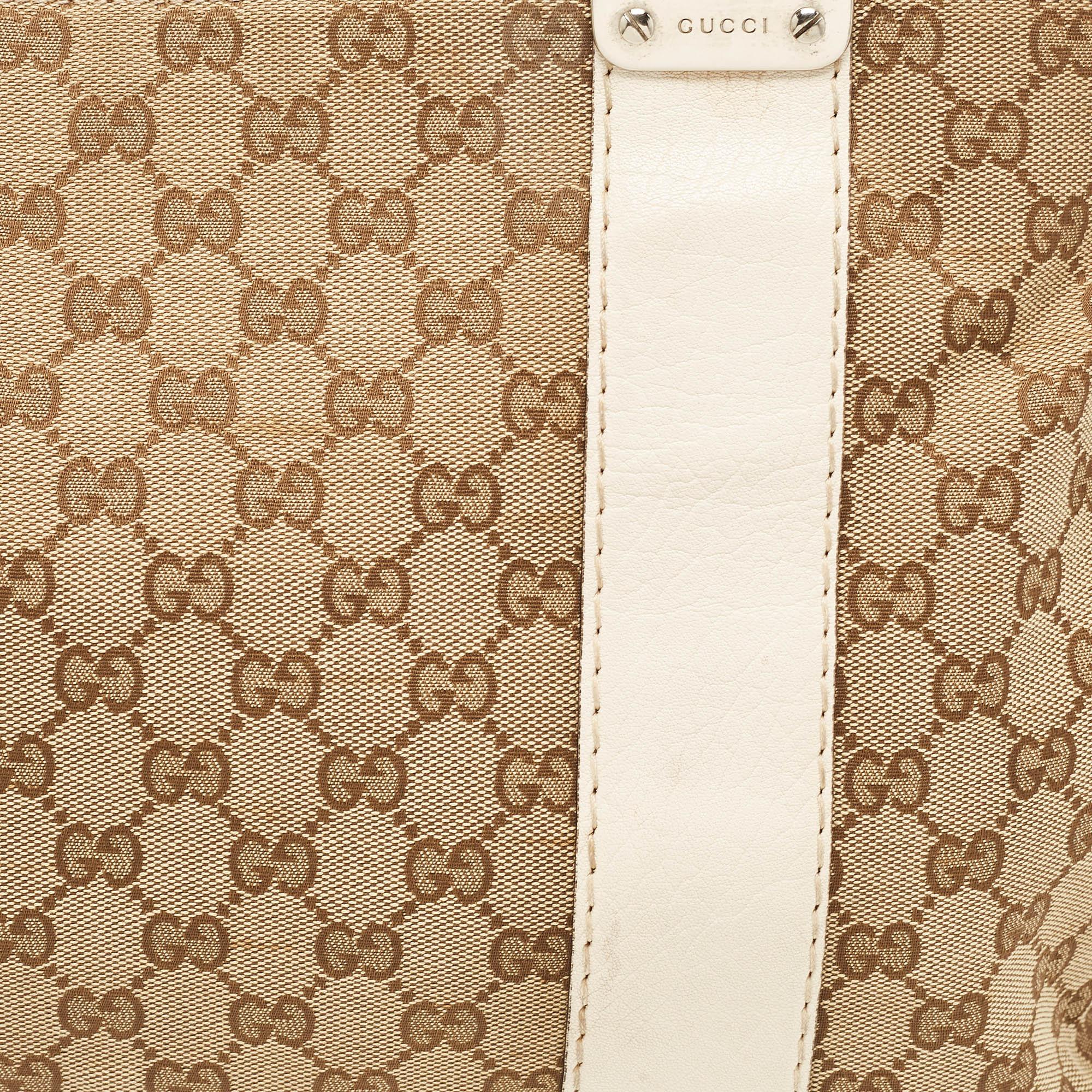 Gucci Beige/Cream GG Canvas and Leather Large Bamboo Bar Tote For Sale 1