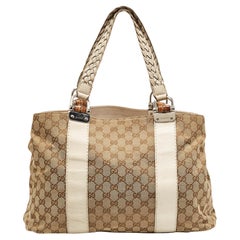 Gucci Beige/Cream GG Canvas and Leather Large Bamboo Bar Tote