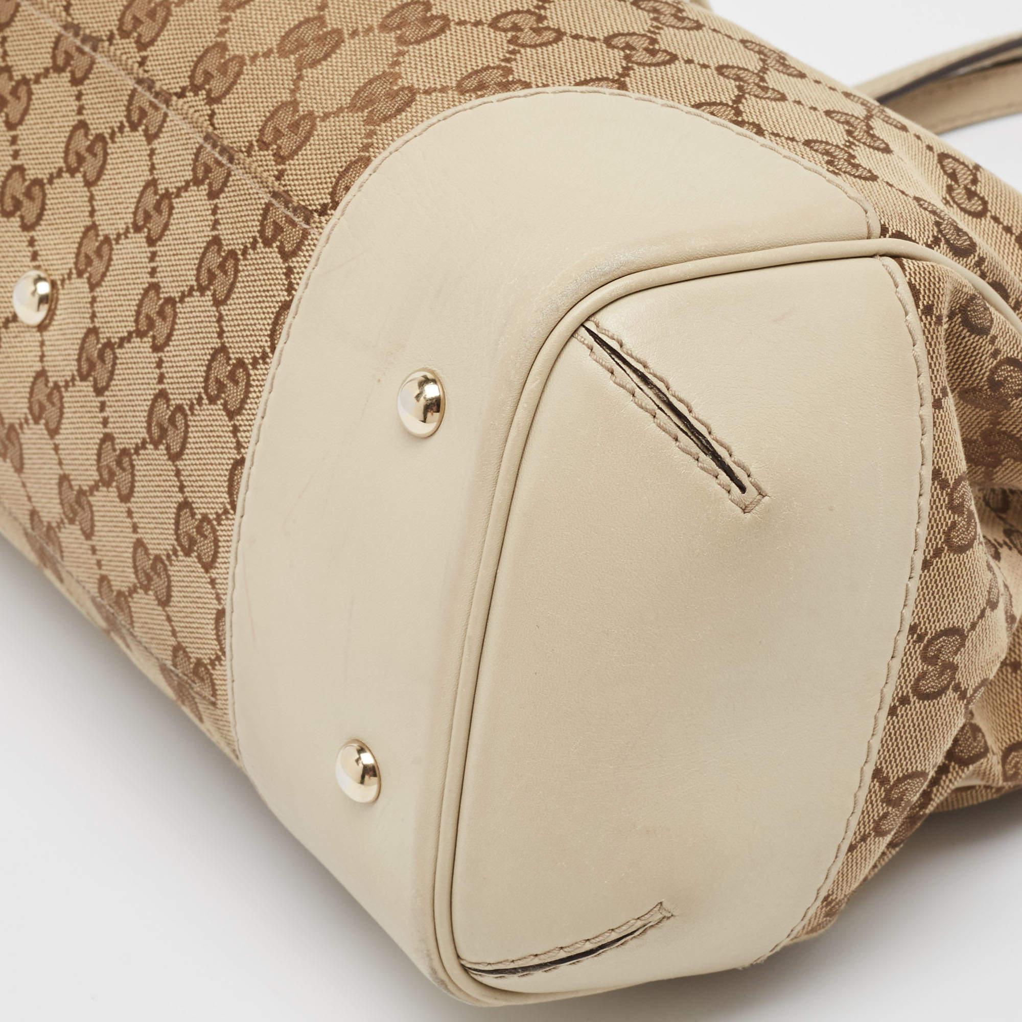 Gucci Beige/Cream GG Canvas and Leather Mayfair Tote For Sale 10
