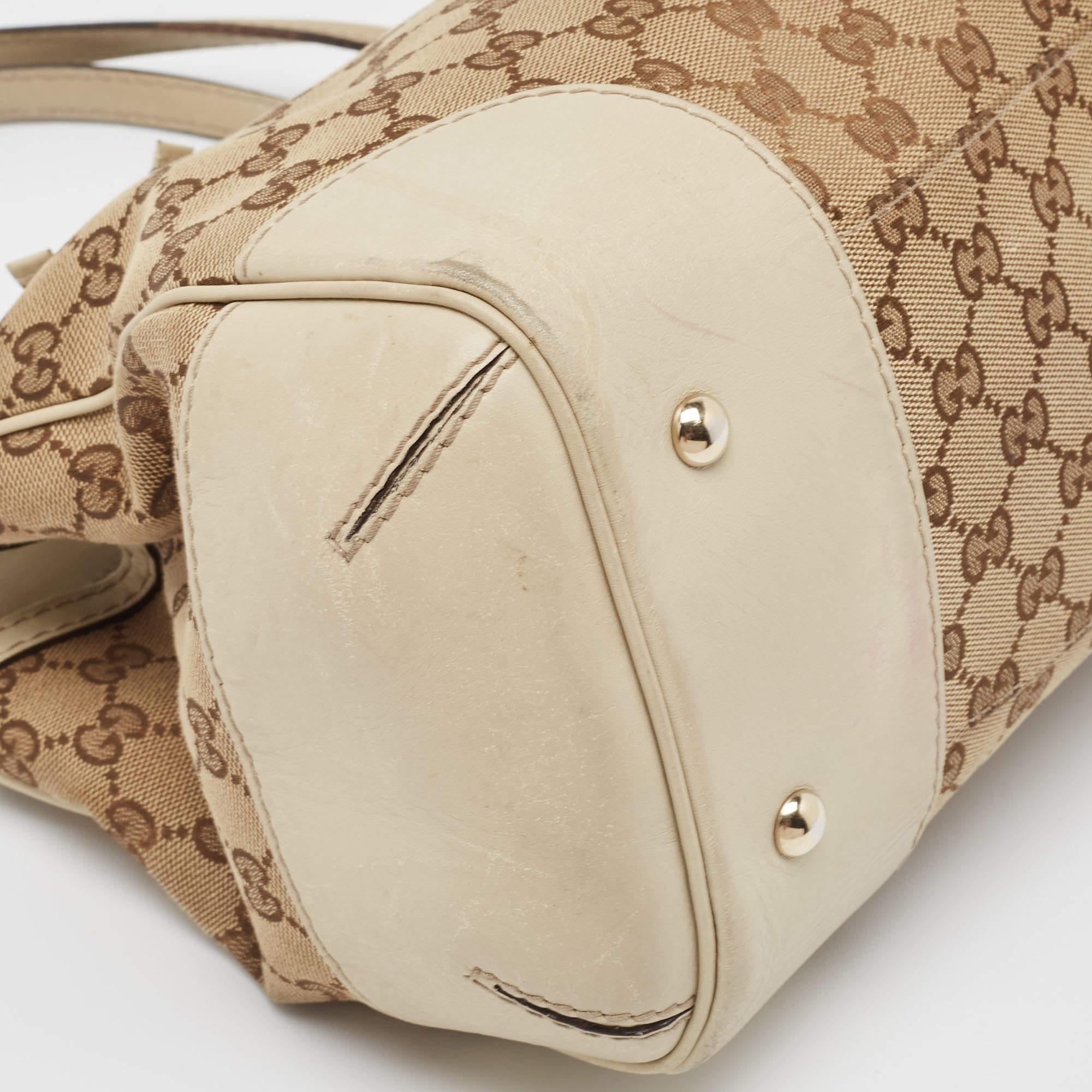 Gucci Beige/Cream GG Canvas and Leather Mayfair Tote For Sale 11