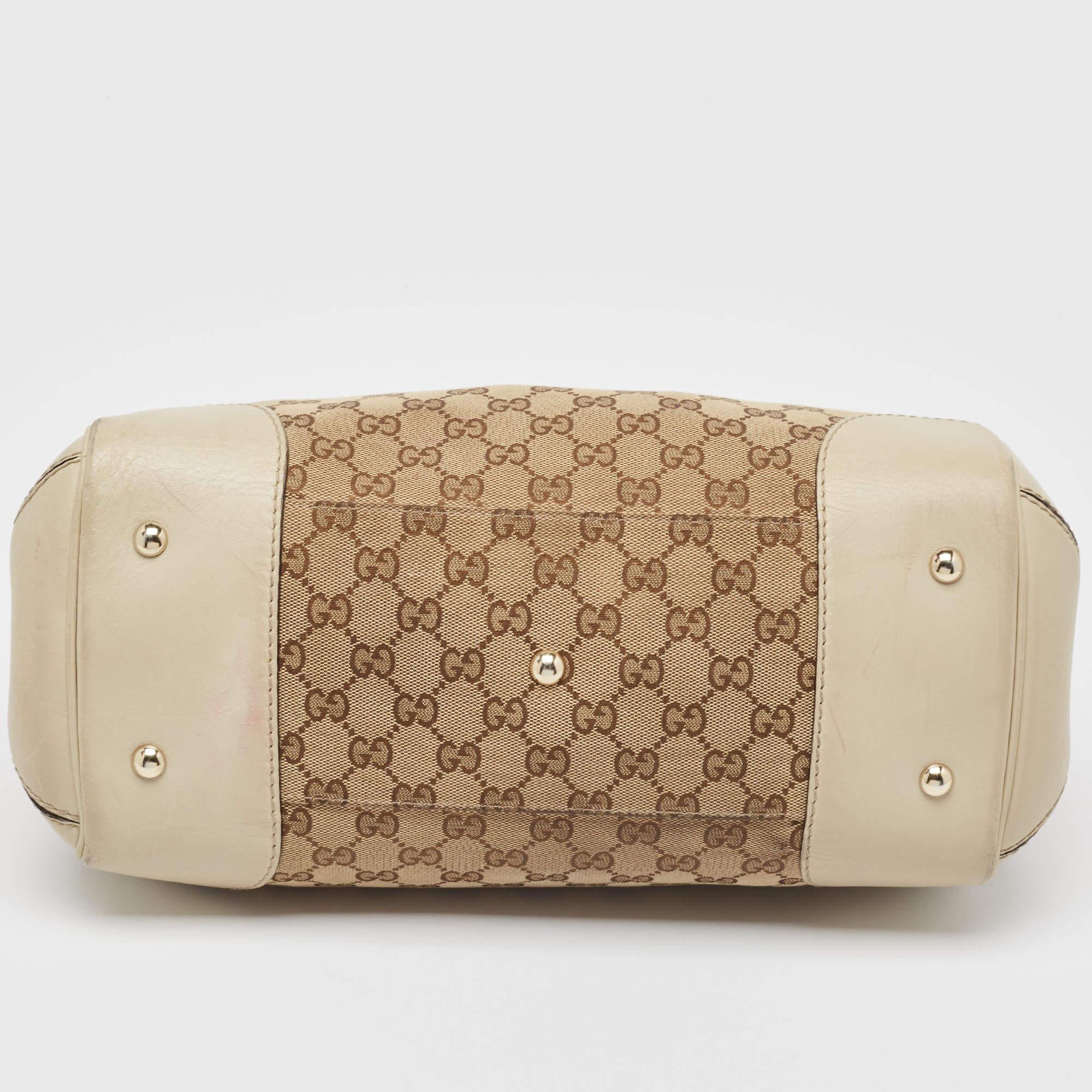 Gucci Beige/Cream GG Canvas and Leather Mayfair Tote For Sale 12