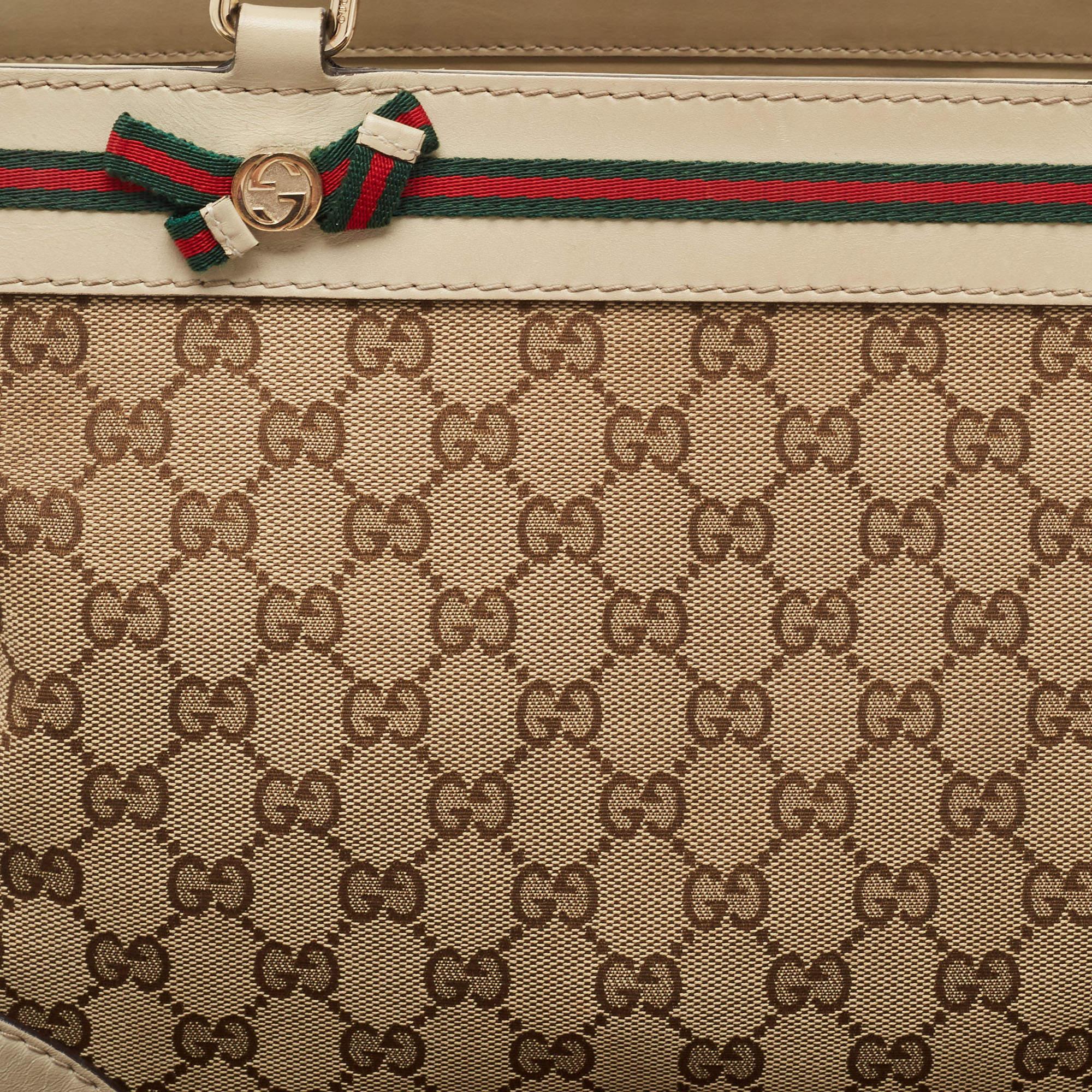 Women's Gucci Beige/Cream GG Canvas and Leather Mayfair Tote For Sale