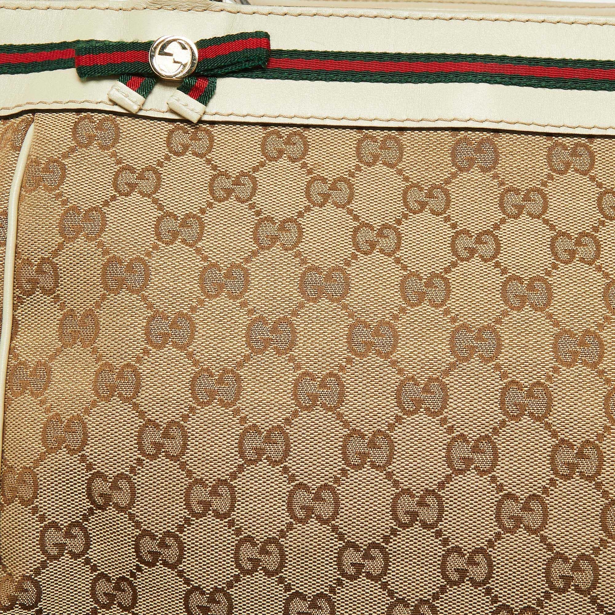 Gucci Beige/Cream GG Canvas and Leather Mayfair Tote 2