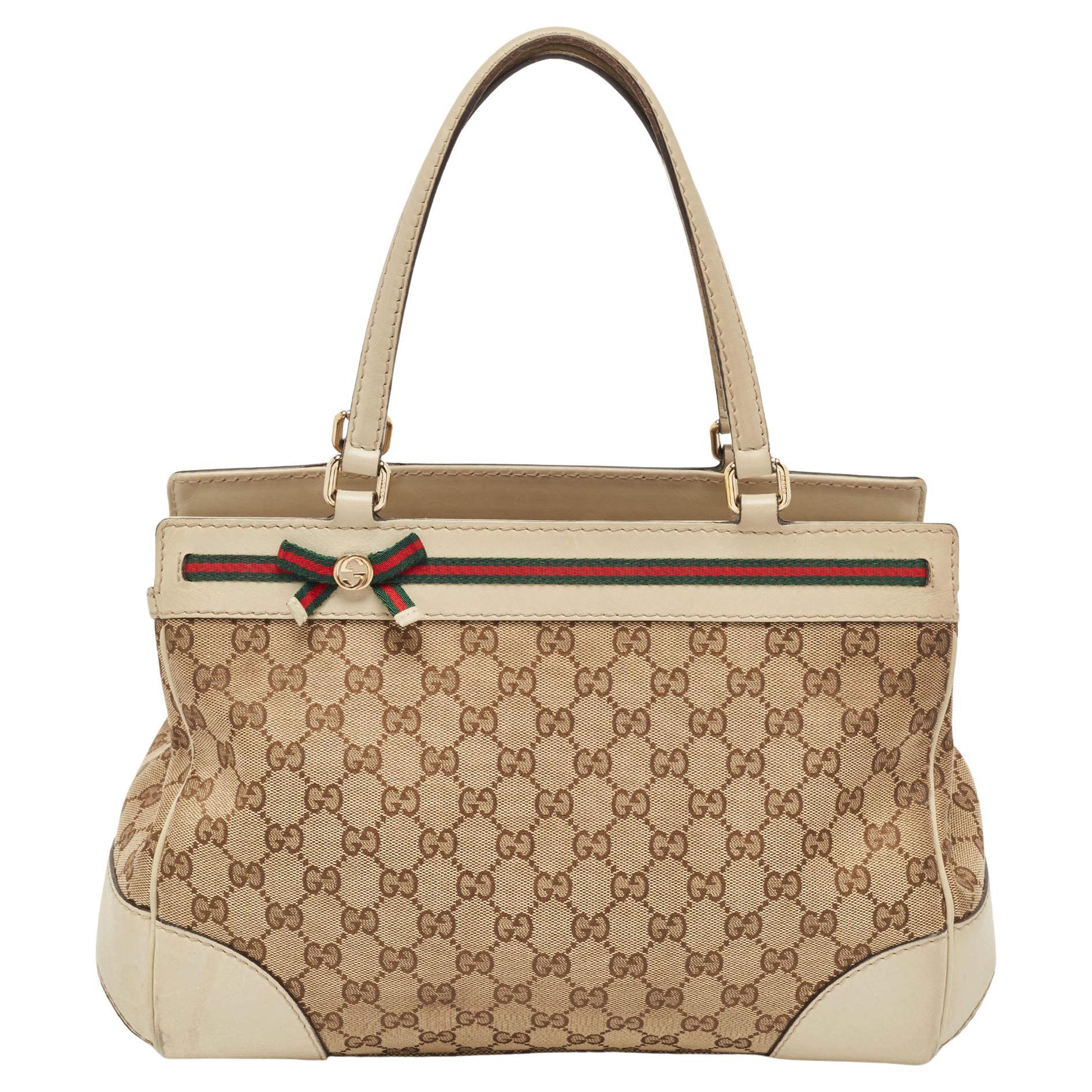 Gucci Beige/Cream GG Canvas and Leather Mayfair Tote For Sale