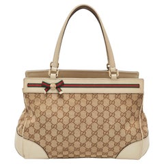 Fourre-tout en toile et cuir beige/crème GG Mayfair de Gucci