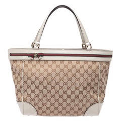 Gucci Beige/Cream GG Canvas and Leather Mayfair Web Tote