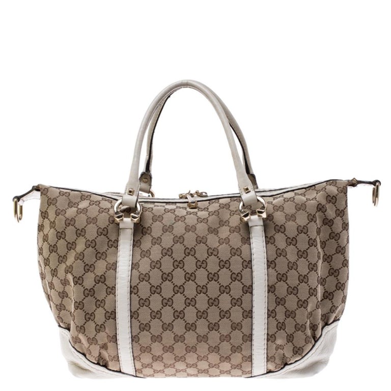 Gucci Beige/Cream GG Canvas and Leather Medium Horsebit Nail Boston Bag ...
