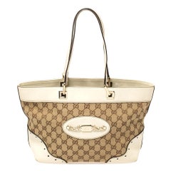 Gucci Beige/Cream GG Canvas and Leather Medium Punch Tote