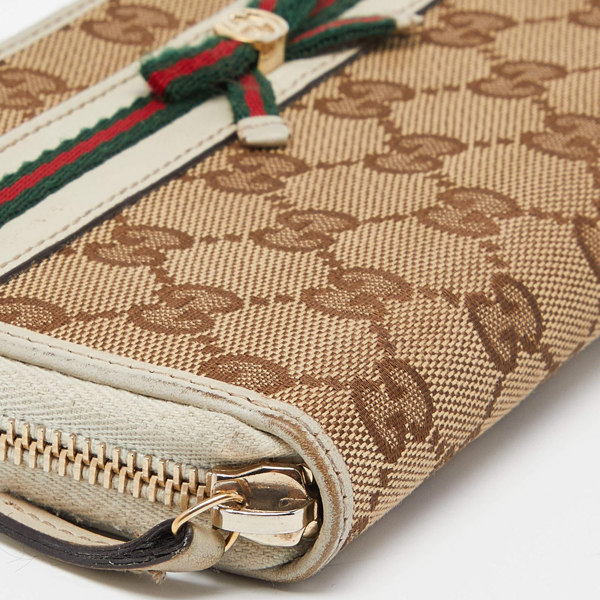 Gucci Beige/Cream GG Canvas and Leather Princy Zip Around Wallet 5