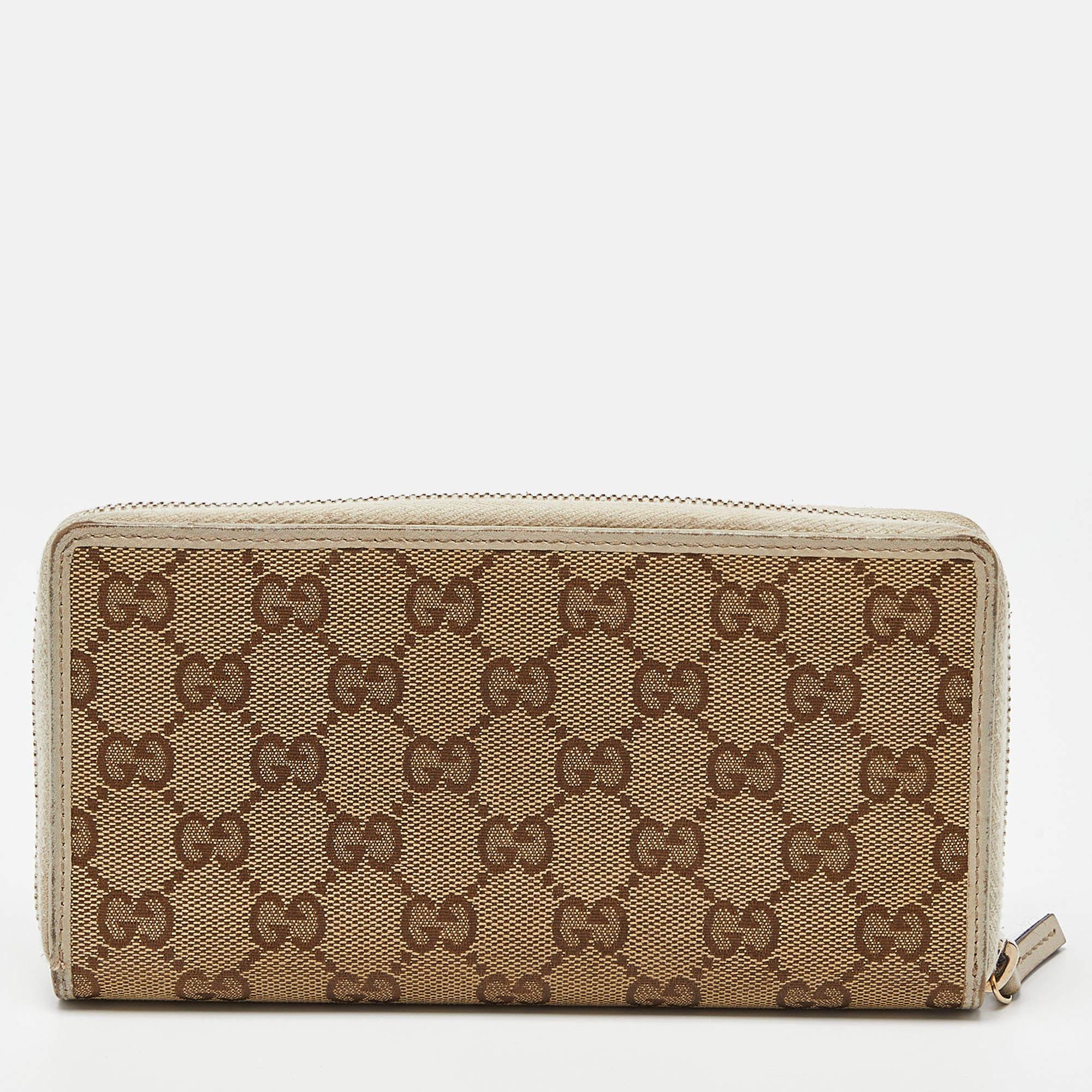 Gucci Beige/Cream GG Canvas and Leather Princy Zip Around Wallet In Good Condition In Dubai, Al Qouz 2