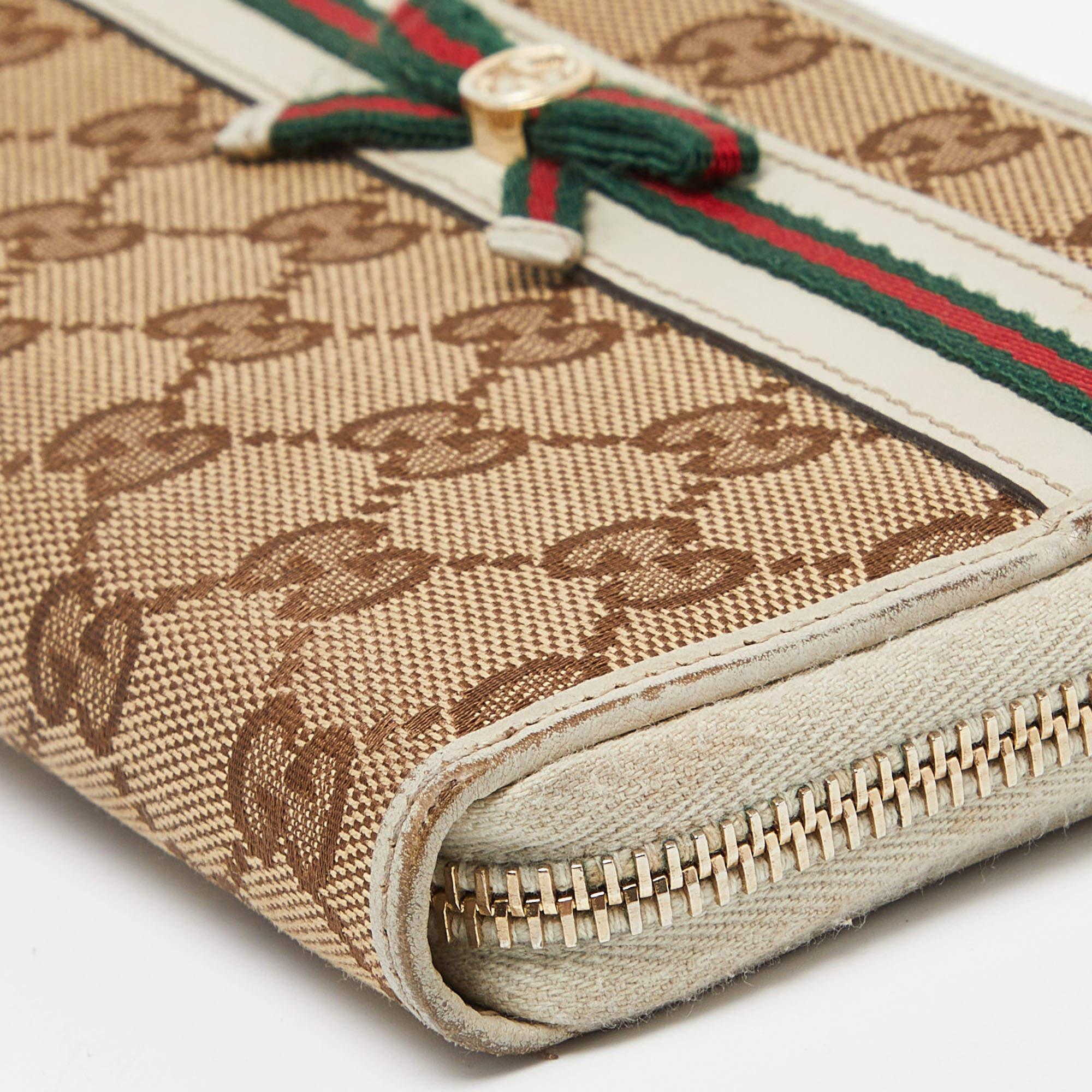 Gucci Beige/Cream GG Canvas and Leather Princy Zip Around Wallet 4