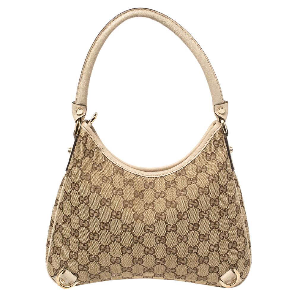 Brown Gucci Beige/Cream GG Canvas and Leather Small Abbey D-Ring Hobo