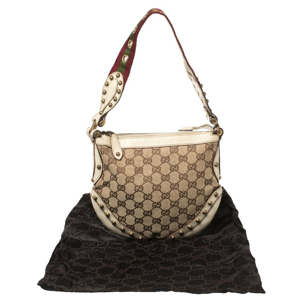 Gucci Beige/Cream GG Canvas and Leather Small Studded Pelham Hobo 8