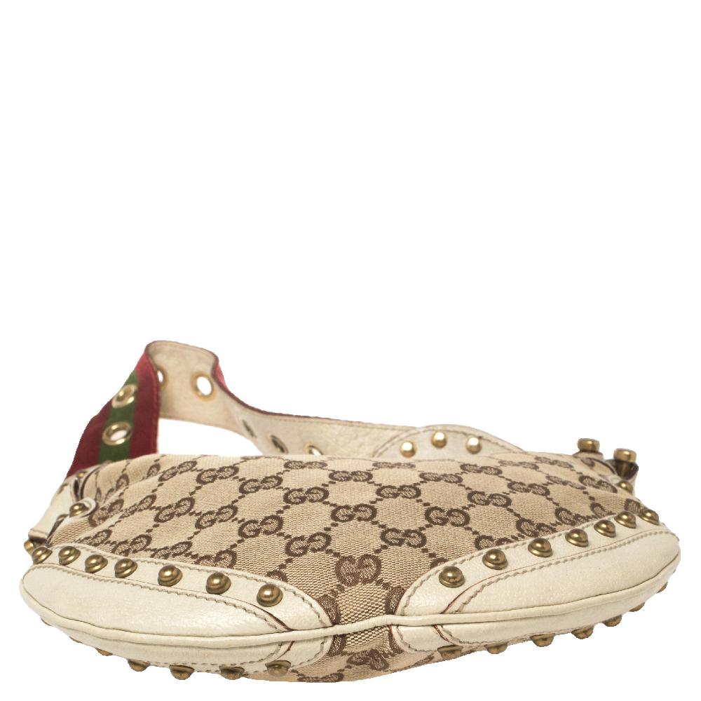 Gucci Beige/Cream GG Canvas and Leather Small Studded Pelham Hobo 1