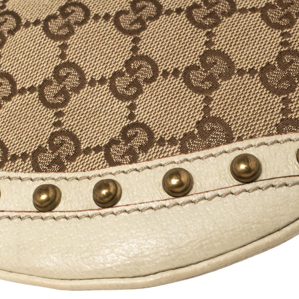 Gucci Beige/Cream GG Canvas and Leather Small Studded Pelham Hobo 2