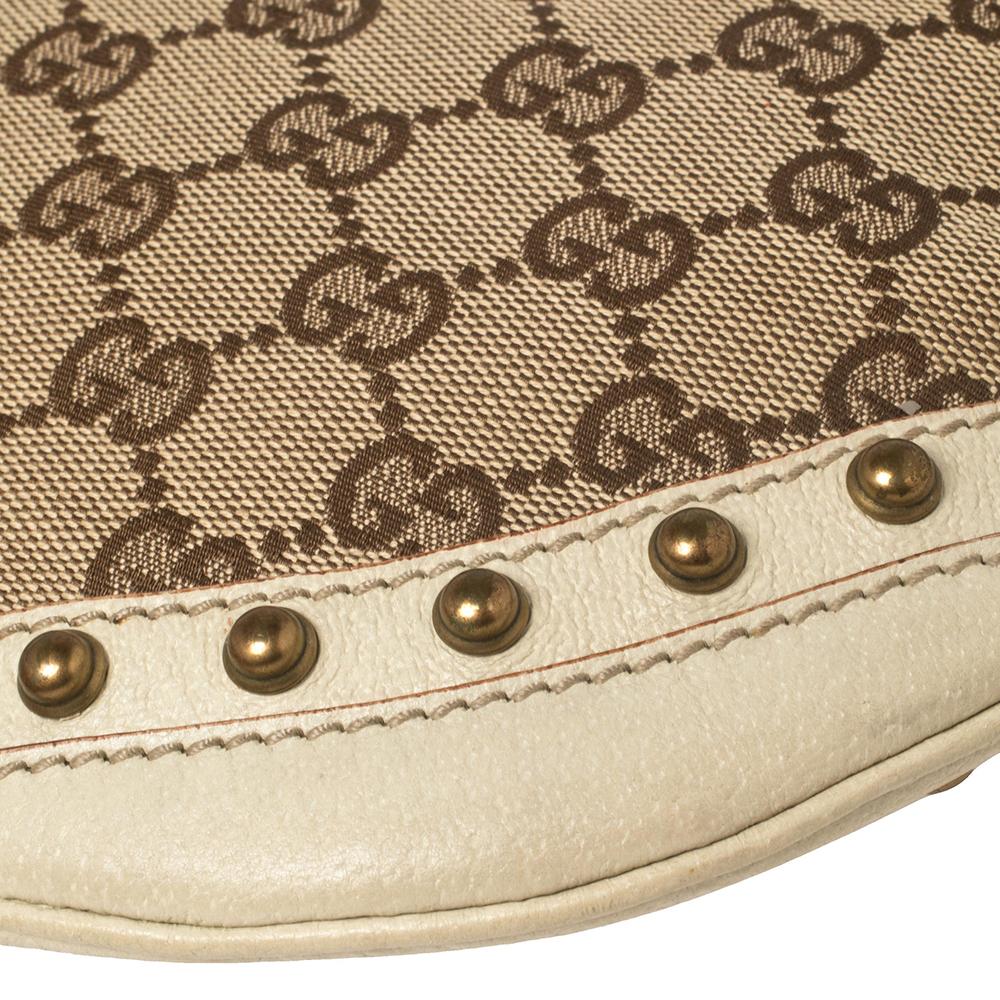 Gucci Beige/Cream GG Canvas and Leather Small Studded Pelham Hobo 3