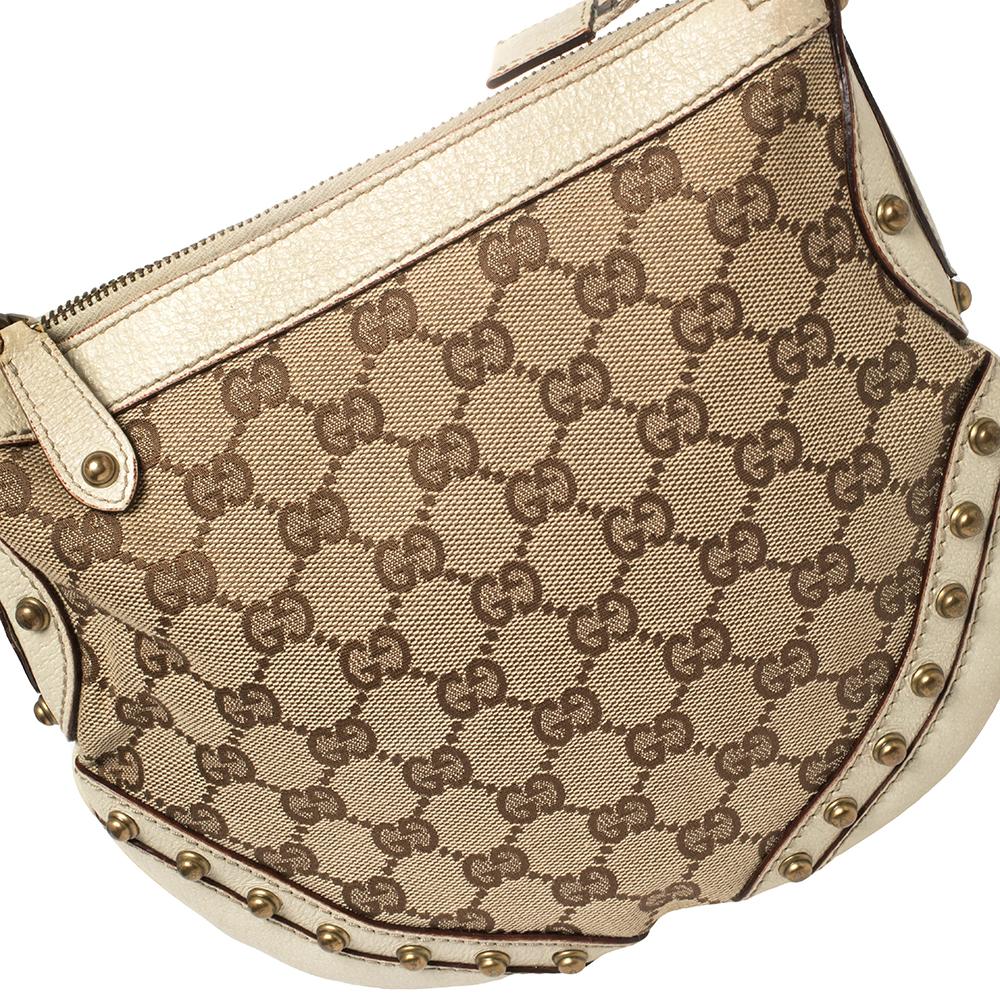 Gucci Beige/Cream GG Canvas and Leather Small Studded Pelham Hobo 4