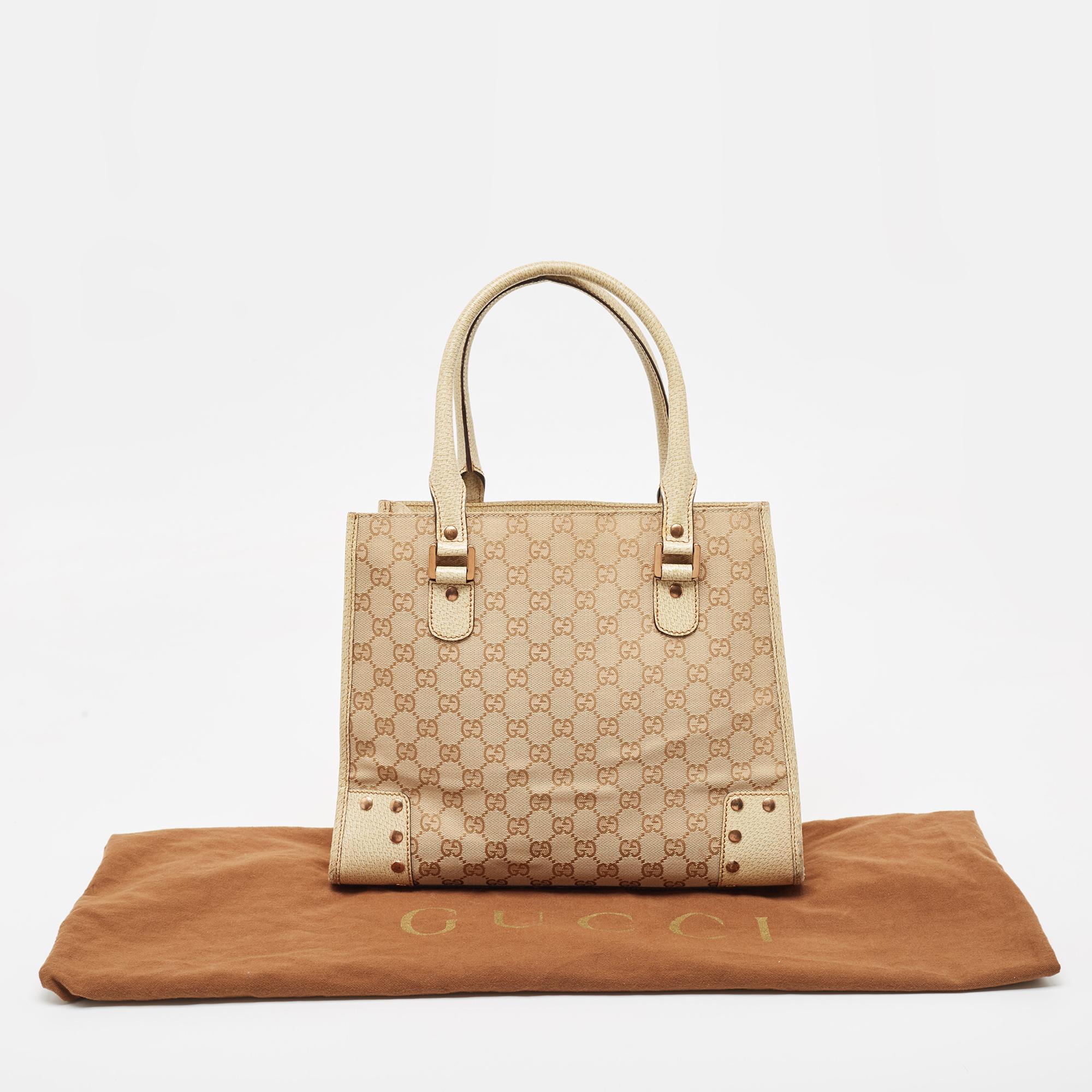 Gucci Beige/Cream GG Canvas and Leather Studded Tote 9