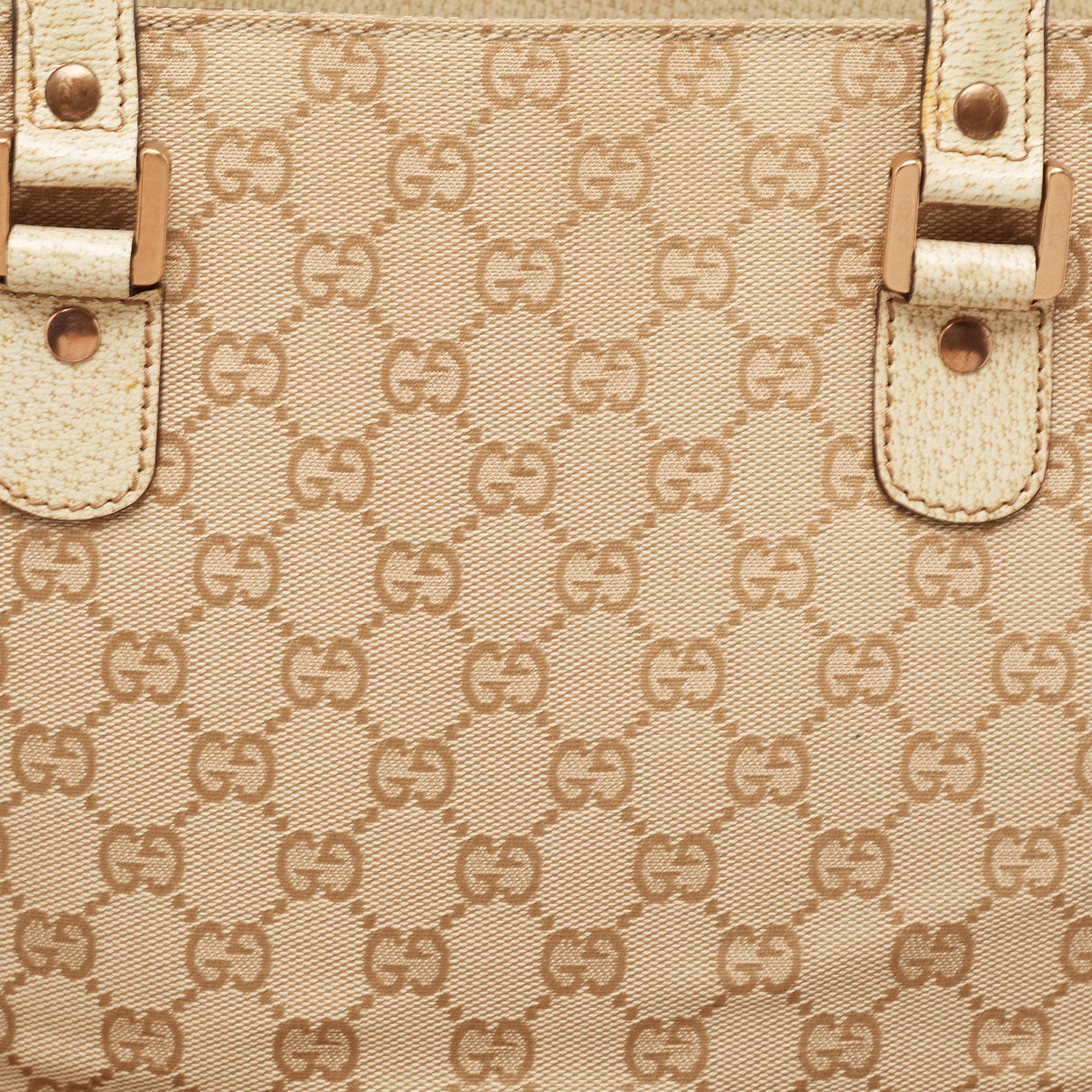 Gucci Beige/Cream GG Canvas and Leather Studded Tote 10