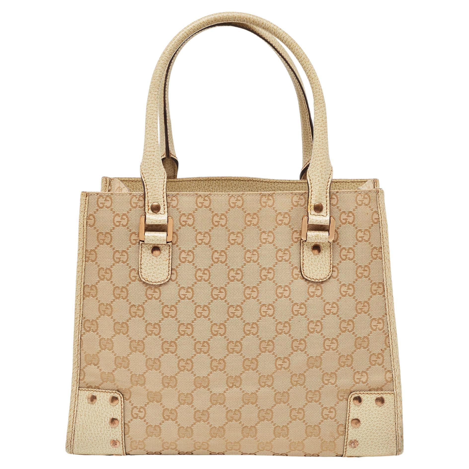 Gucci Beige/Cream GG Canvas and Leather Studded Tote