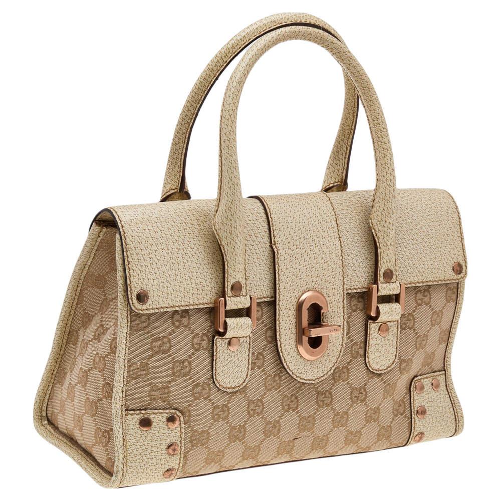 Women's Gucci Beige/Cream GG Canvas And Leather Turnlock Shoulder Bag