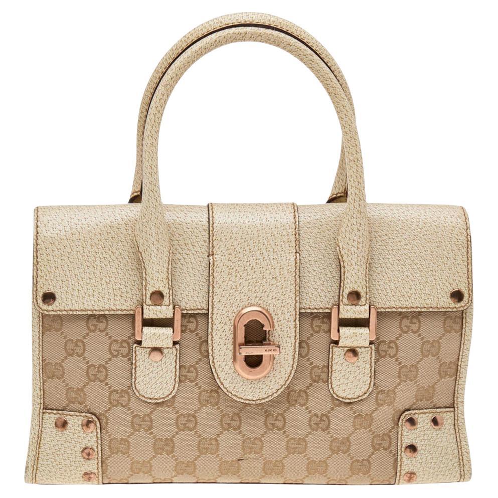 Gucci Beige/Cream GG Canvas And Leather Turnlock Shoulder Bag