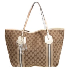 Gucci Beige/Cream GG Canvas and Patent Leather Large Jolie Web Charms Tote