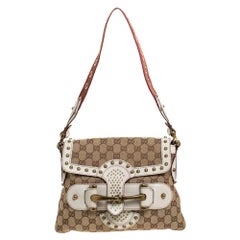 Gucci Beige/Cream GG Canvas Studded Pelham Runway Flap Bag