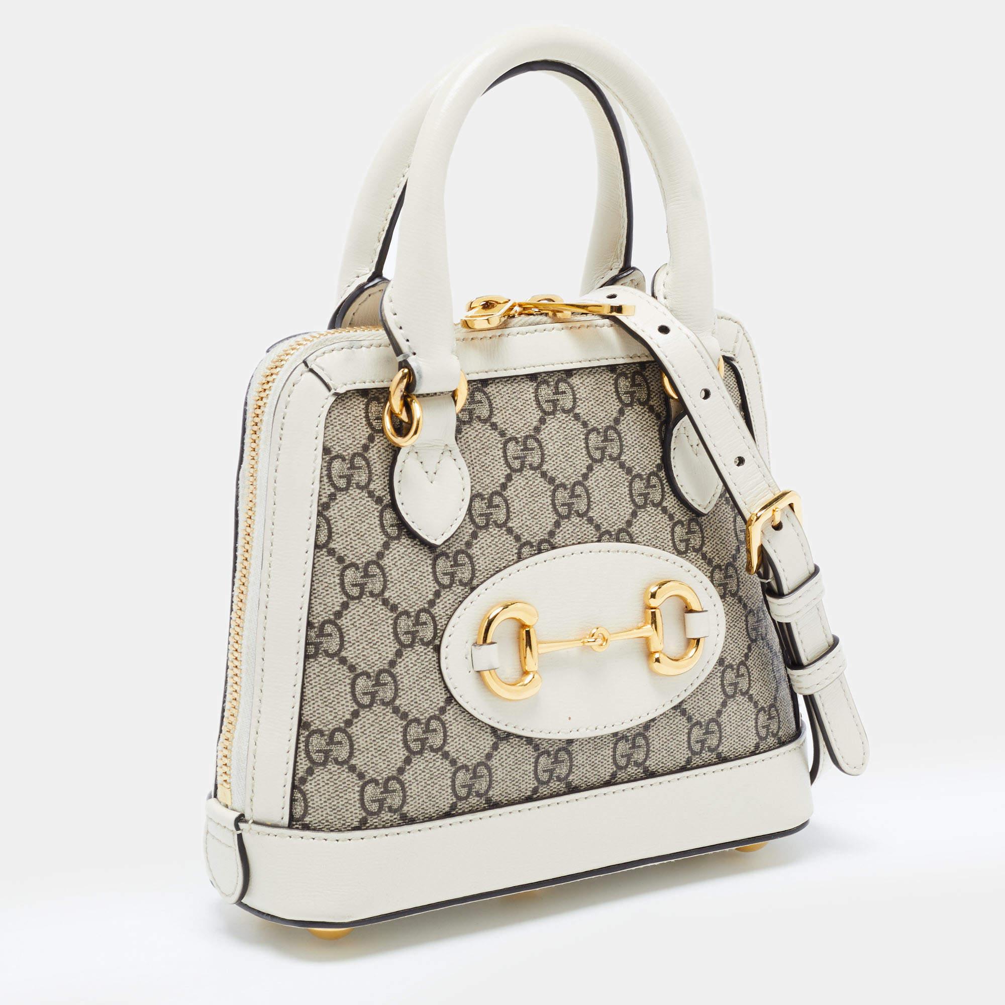 Women's Gucci Beige/Cream GG Supreme Coated Canvas and Leather Mini Horsebit 1955 Bag