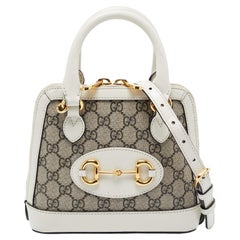 Borsa Gucci Beige/Crema GG Supreme in tela spalmata e pelle Mini Horsebit 1955