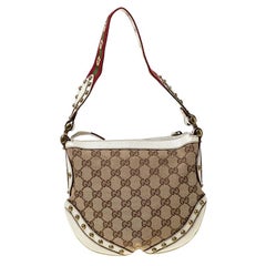 Gucci Beige/Cream Monogram Canvas and Leather Pelham Studded Shoulder Bag