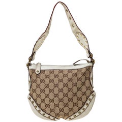 Gucci Beige/Cream Monogram Canvas and Leather Pelham Studded Shoulder Bag