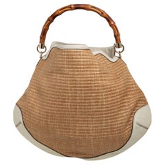 Gucci Beige/Cream Raffia and Leather Peggy Bamboo Hobo