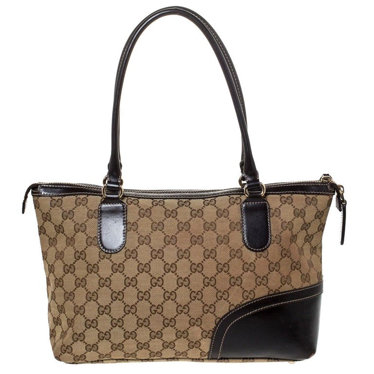 Gucci Beige/Dark Brown Canvas and Leather Web Horsebit Tassel Tote at ...