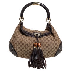 Große Babouska Indy Hobo aus Segeltuch und Leder in Beige/Dunkelbraun von GG