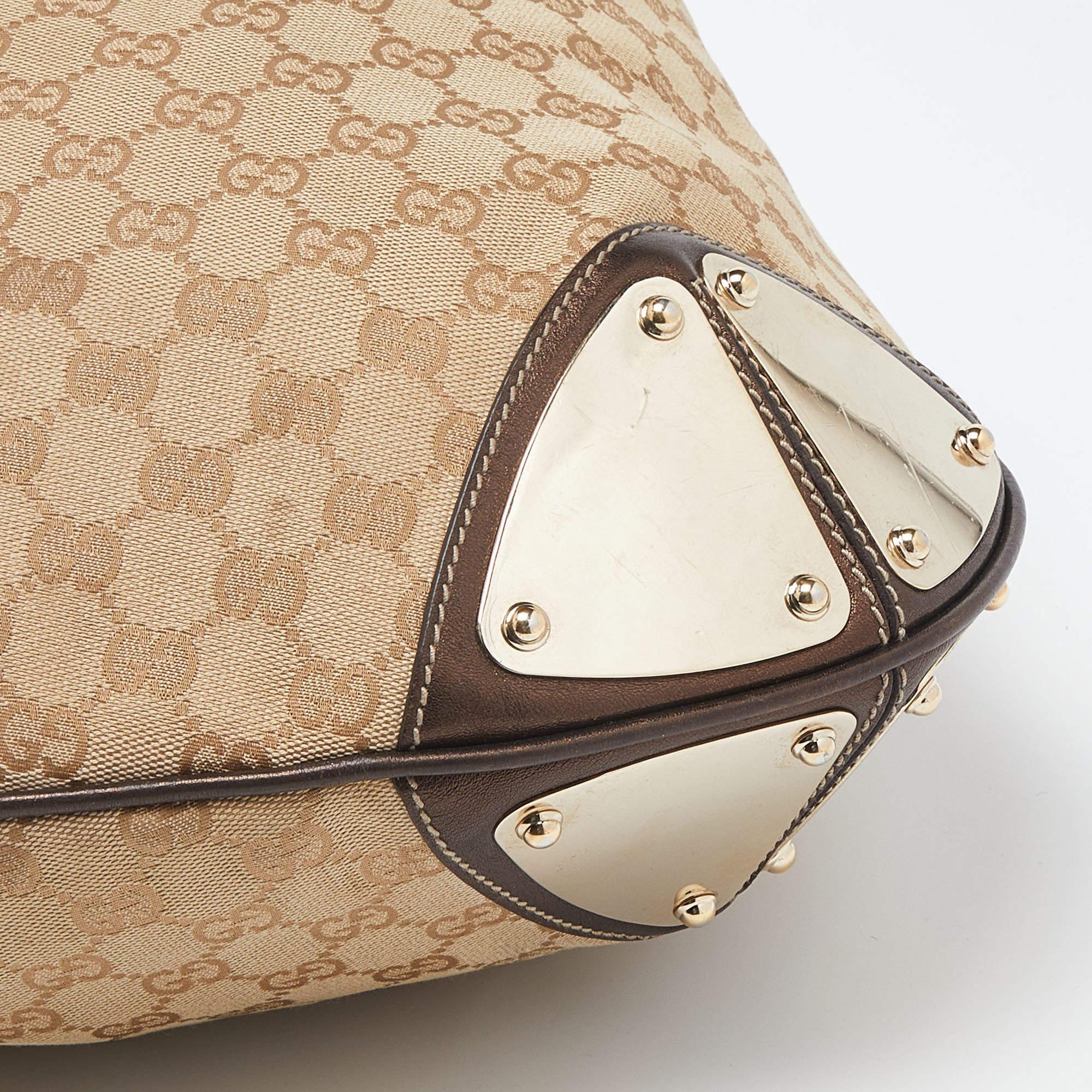 Gucci Beige/Dark Brown GG Canvas and Leather/Mink Fur Large Babouska Indy Hobo 5