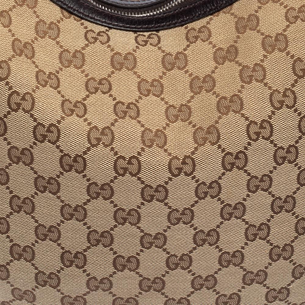 Gucci Beige/Dark Brown GG Canvas and Leather Twins Small Hobo 9