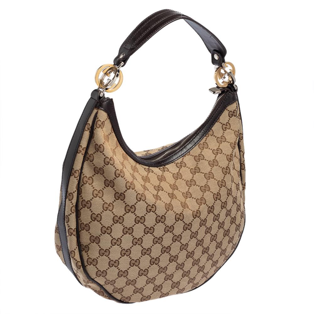 Gucci Beige/Dark Brown GG Canvas and Leather Twins Small Hobo 1
