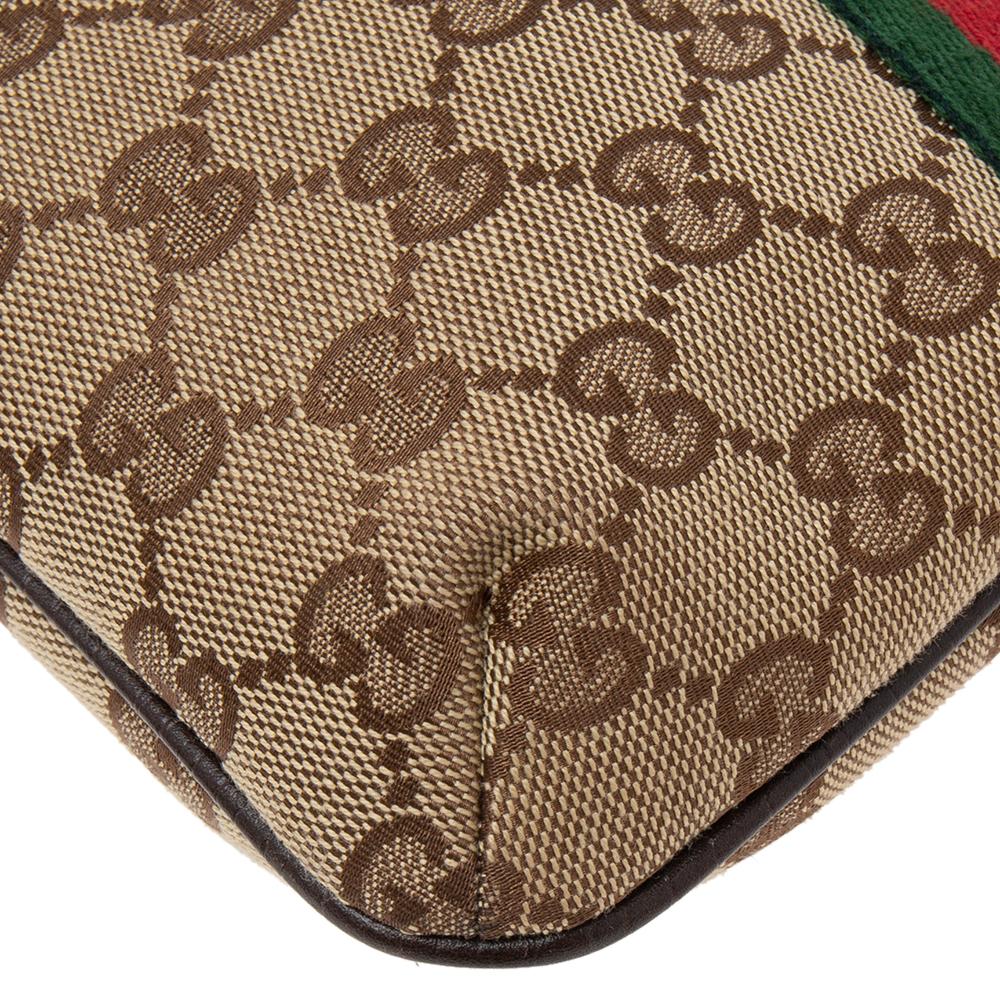 Gucci Beige/Dark Brown GG Canvas and Leather Web Pochette Clutch Bag 7