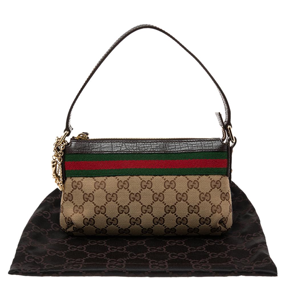 Gucci Beige/Dark Brown GG Canvas and Leather Web Pochette Clutch Bag 8