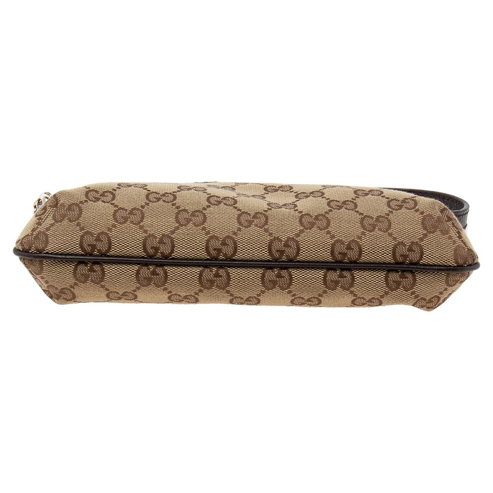 Gucci Beige/Dark Brown GG Canvas and Leather Web Pochette Clutch Bag 1