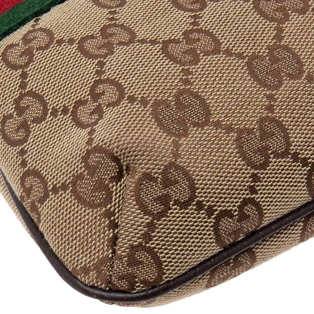 Gucci Beige/Dark Brown GG Canvas and Leather Web Pochette Clutch Bag 5