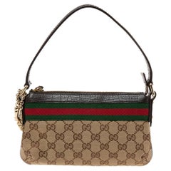 Gucci Beige/Dark Brown GG Canvas and Leather Web Pochette Clutch Bag