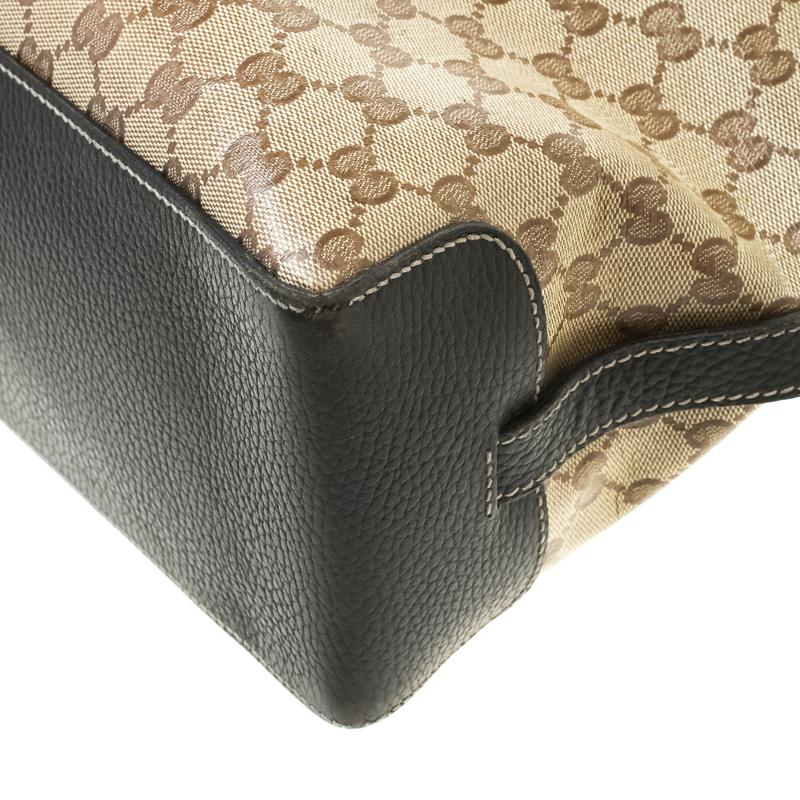 Gucci Beige/Dark Brown GG Crystal Canvas and Leather Belt Tote 3