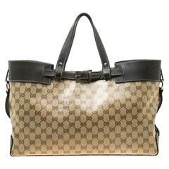 Gucci Beige/Dark Brown GG Crystal Canvas and Leather Belt Tote