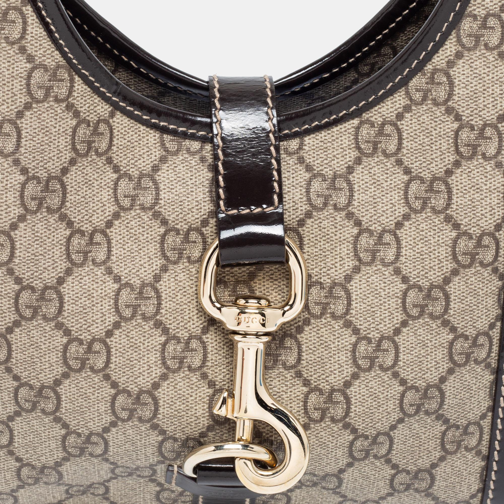 Gucci Beige/Dark Brown GG Supreme Canvas And Patent Leather Joy Hobo 8